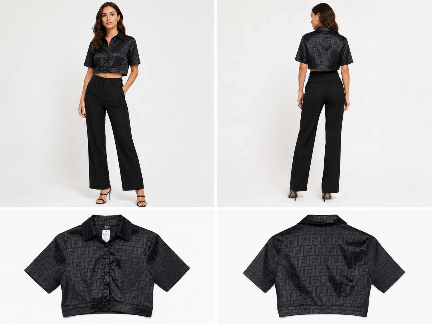 Fendi Crop Shirt Top Black (Size XS)