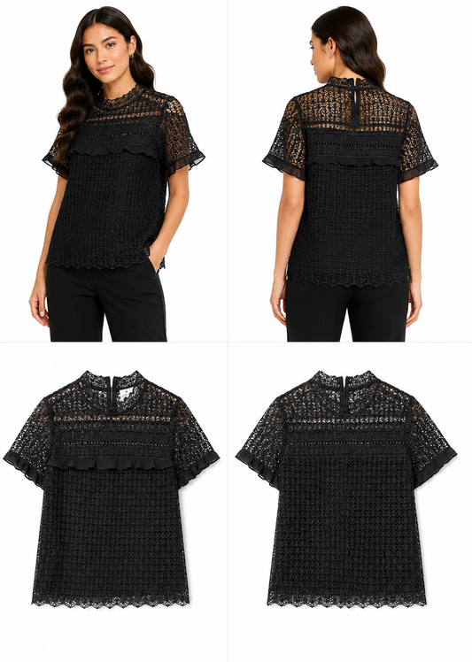 Zara Lace Cotton Top Black