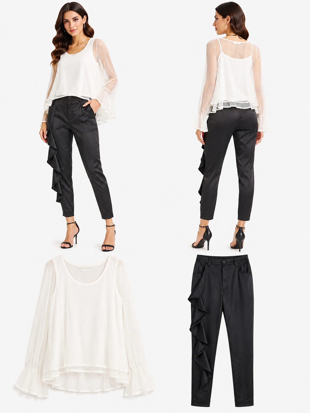 Nicola Screen White Singlet & Sheer Top 2-piece
