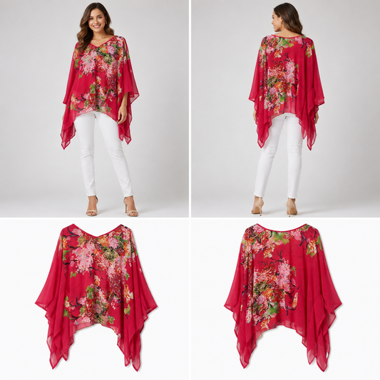 Red & Floral Print Top (One Size)