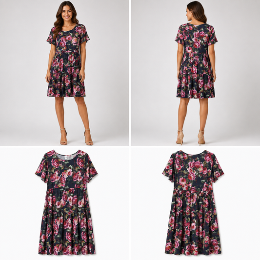Navy & Floral Dress (Size XXL)
