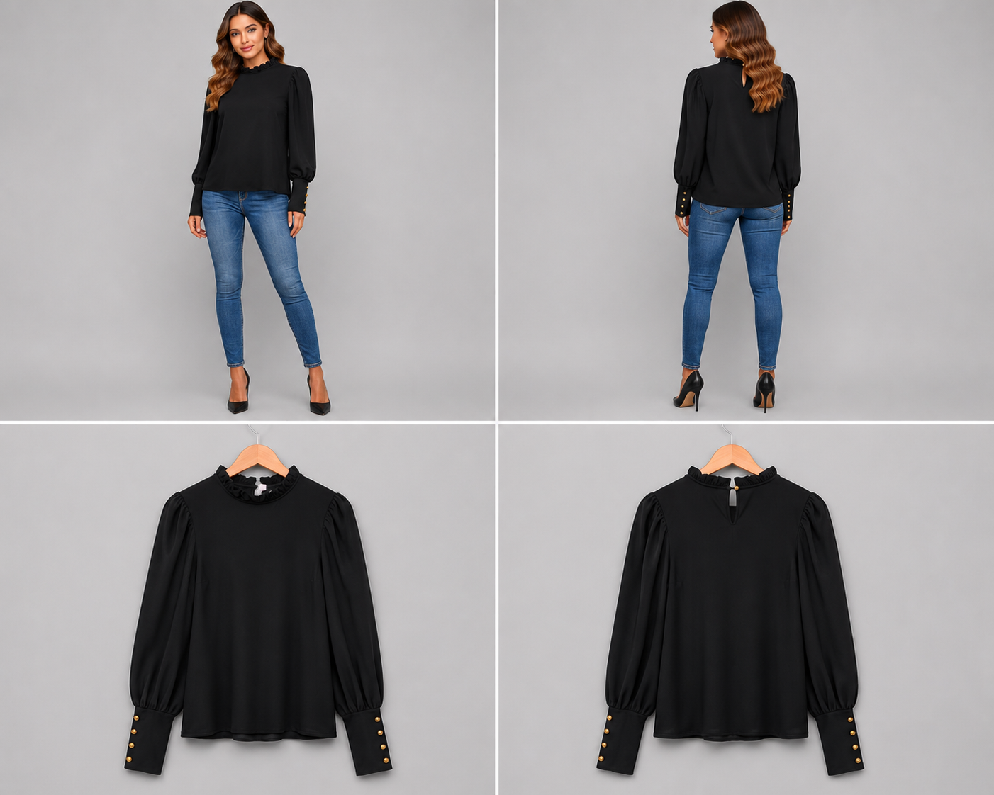 Coop "High and Mighty" Long Puff Sleeve Top Black (Size S)