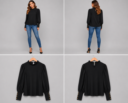Coop "High and Mighty" Long Puff Sleeve Top Black (Size S)