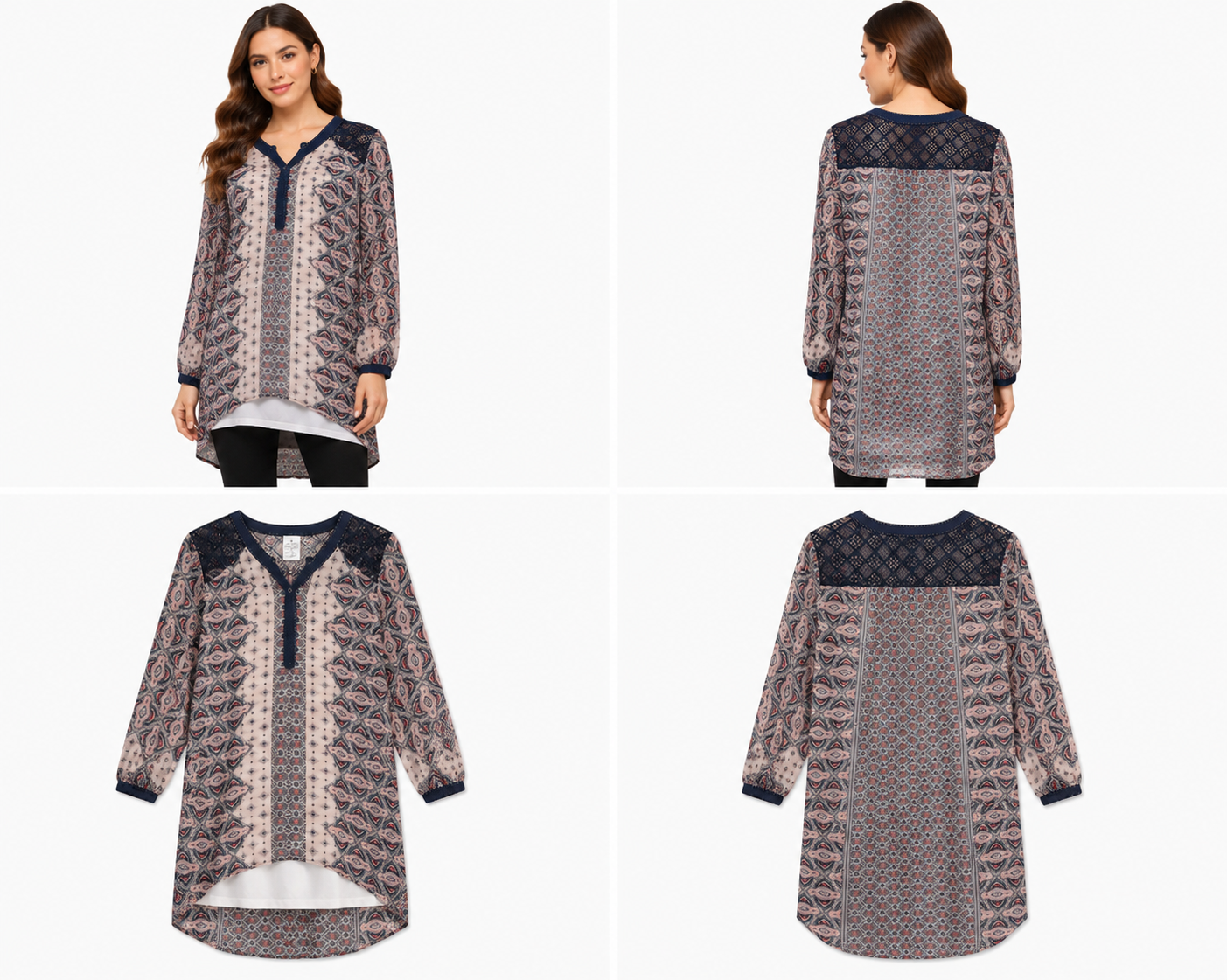 Loobies Story Paisley Lace Yoke Tunic Dress (Size 8)