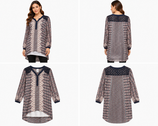 Loobies Story Paisley Lace Yoke Tunic Dress (Size 8)