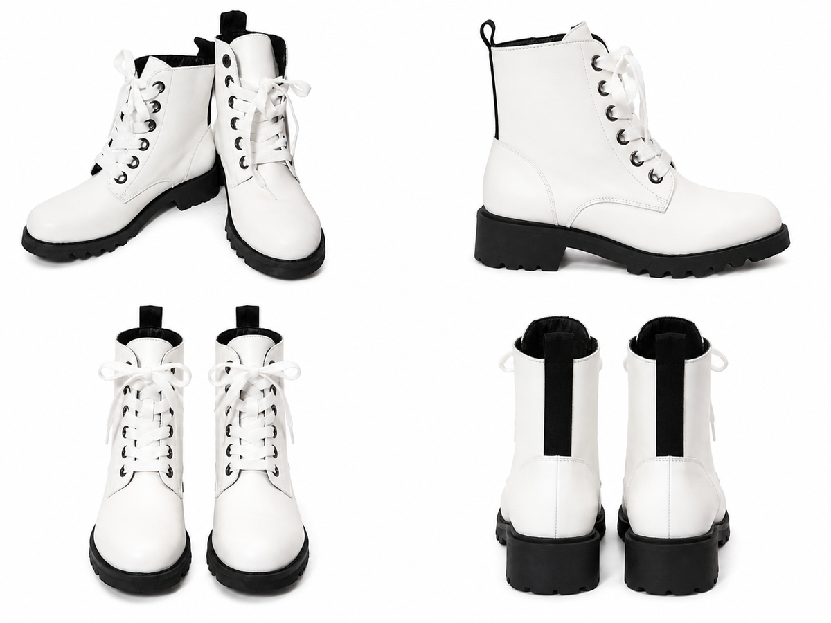 Fly London Lace-Up Combat Boot White Ivory (Size 40)