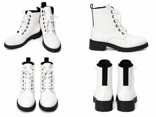 Fly London Lace-Up Combat Boot White Ivory (Size 40)