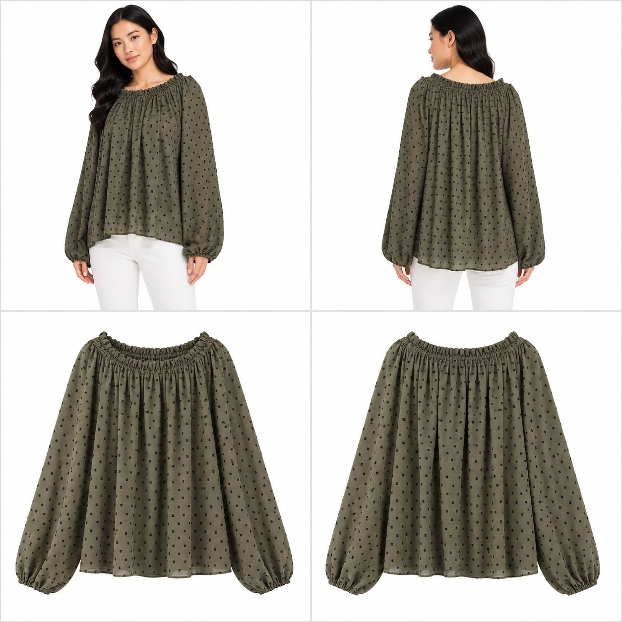 Stella & Gemma Top Green With Black Spots
