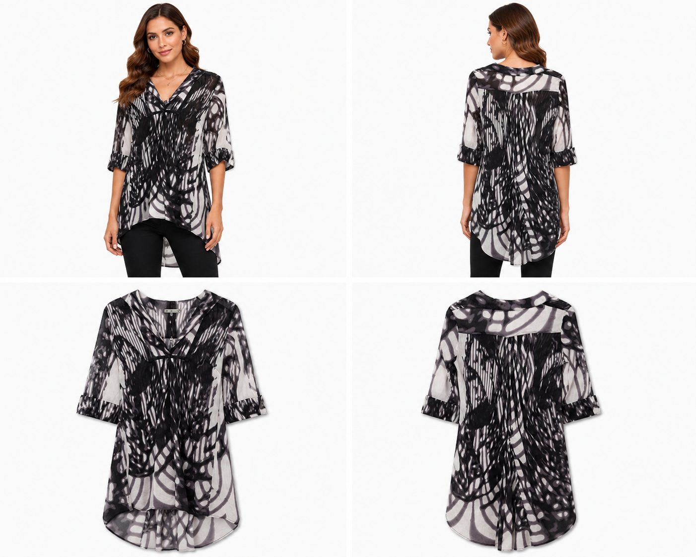 Obi Black, White & Mauve Abstract Print Tunic (Size 10)