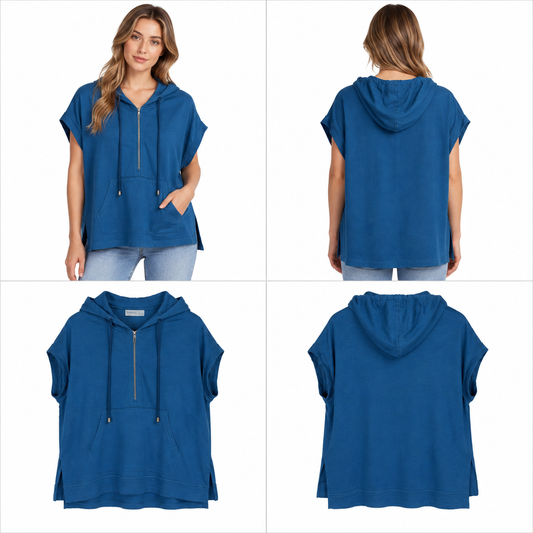 Vassalli Blue Merino Hooded Top (Size S/M)