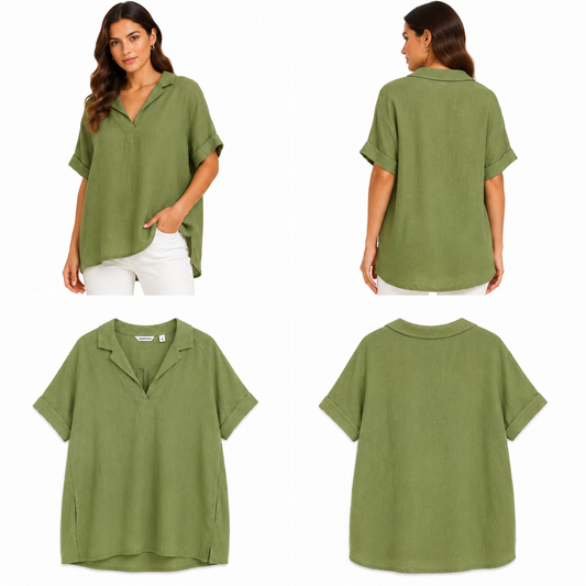 Country Road Organic Linen Green Top (Size 8)