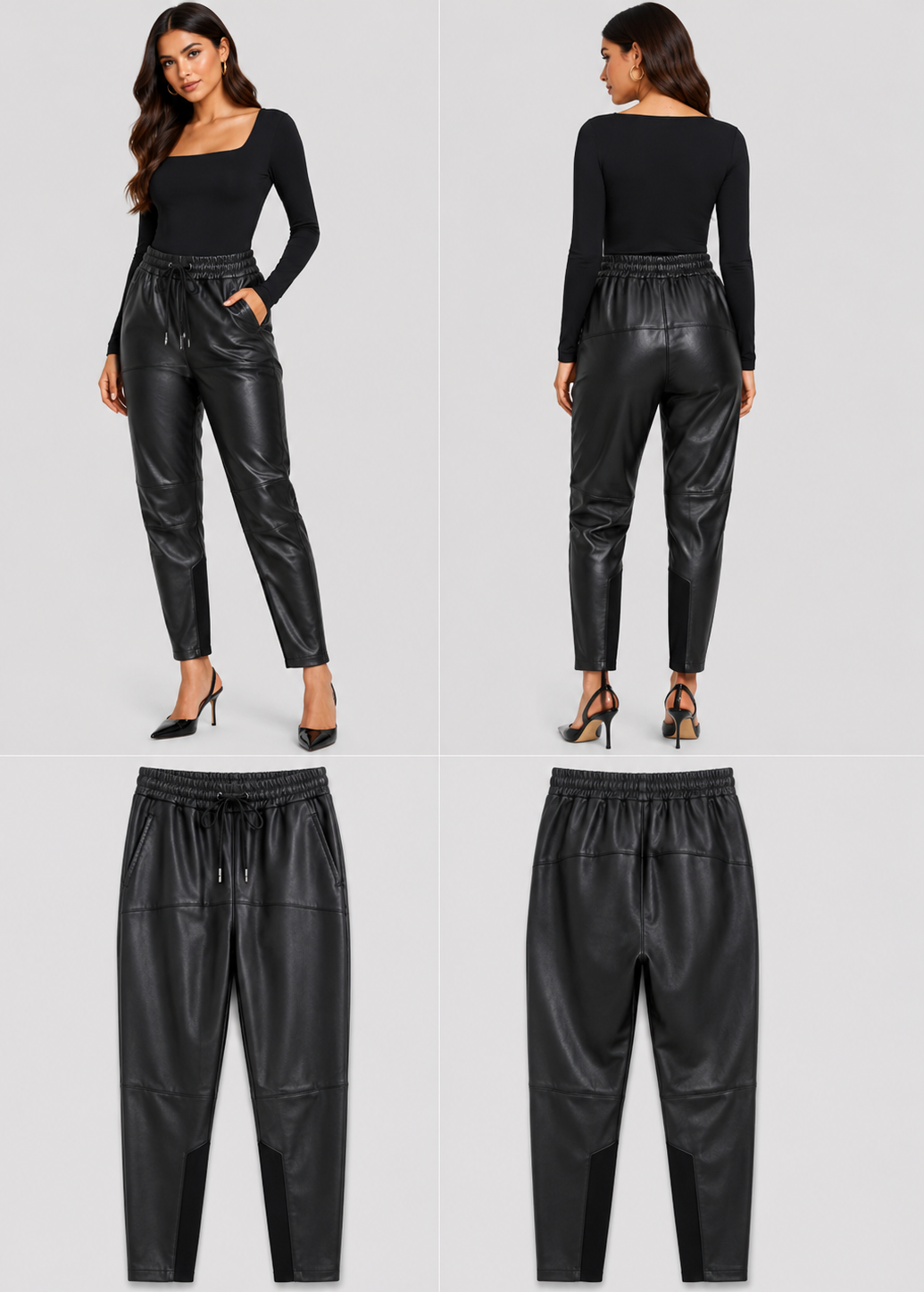 Moochi Black Leather Pants (Size 8)