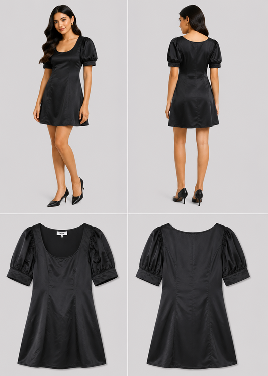 Weekdays Square Neckline Puff Sleeve Mini Dress (Size 8)