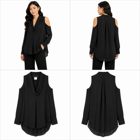 Moochi Cold Shoulder Black Top (Size 12)