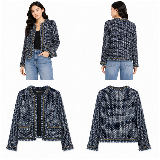 Zara Blue & White Cotton Bolero Style Jacket (Size S)