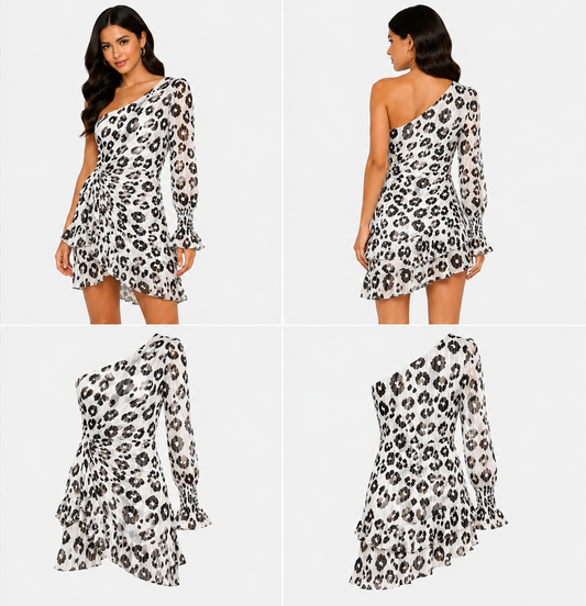 Augustine One Shoulder Leopard Print Dress (Size S)
